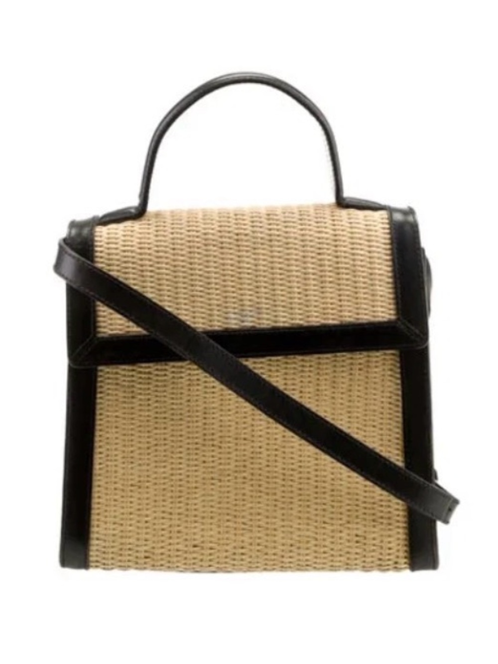 Ralph Lauren Beige Straw Satchel with Black Leather Trim